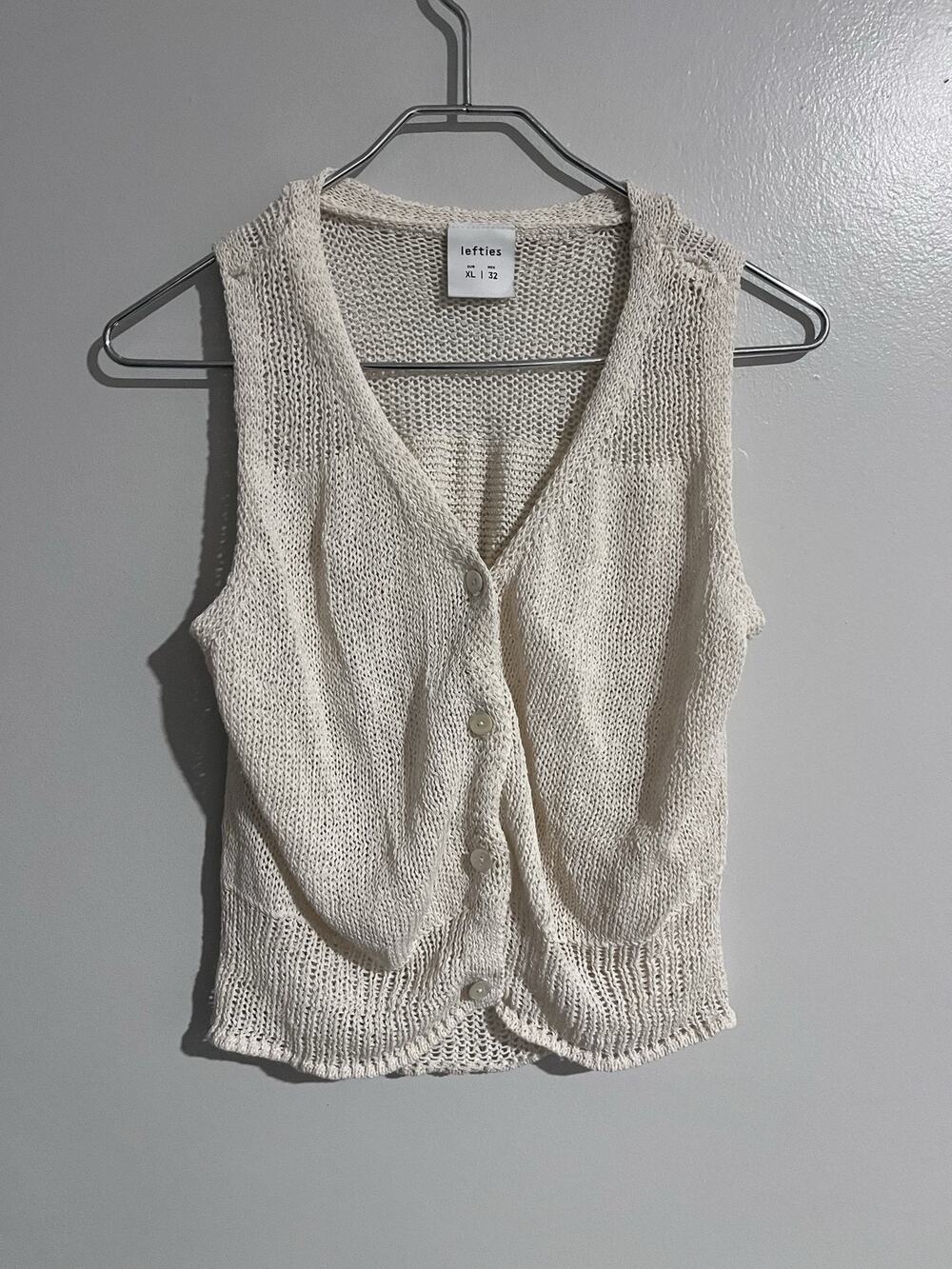 Lefties Sweater Womens XL White Open-Knit Vest V-Neck Lightweight Sheer